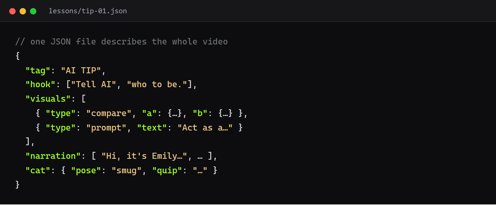 A lesson described as JSON